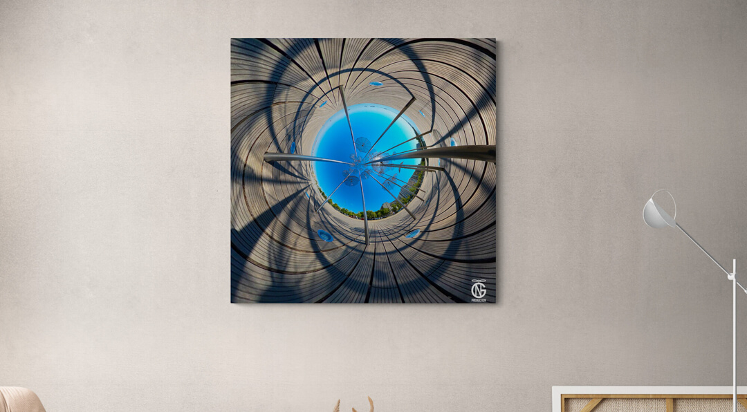 Umbrellas Nea Paralia, Thessaloniki | Inverted Tiny-Planet 360° Canvas | Handmade in Greece