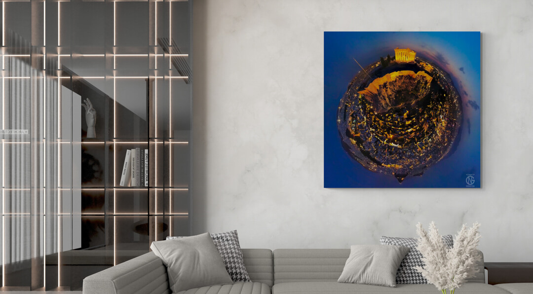 Parthenon, Acropolis | Night Tiny-Planet 360° Canvas (Drone) | Handmade in Greece