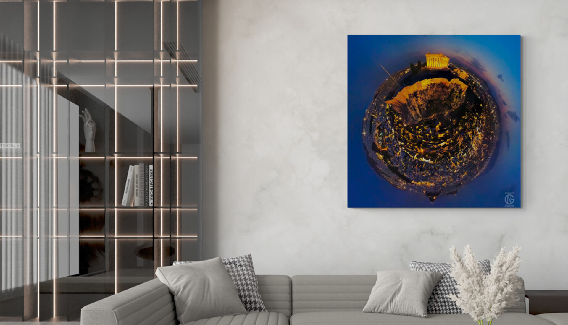 Parthenon, Acropolis | Night Tiny-Planet 360° Canvas (Drone) | Handmade in Greece