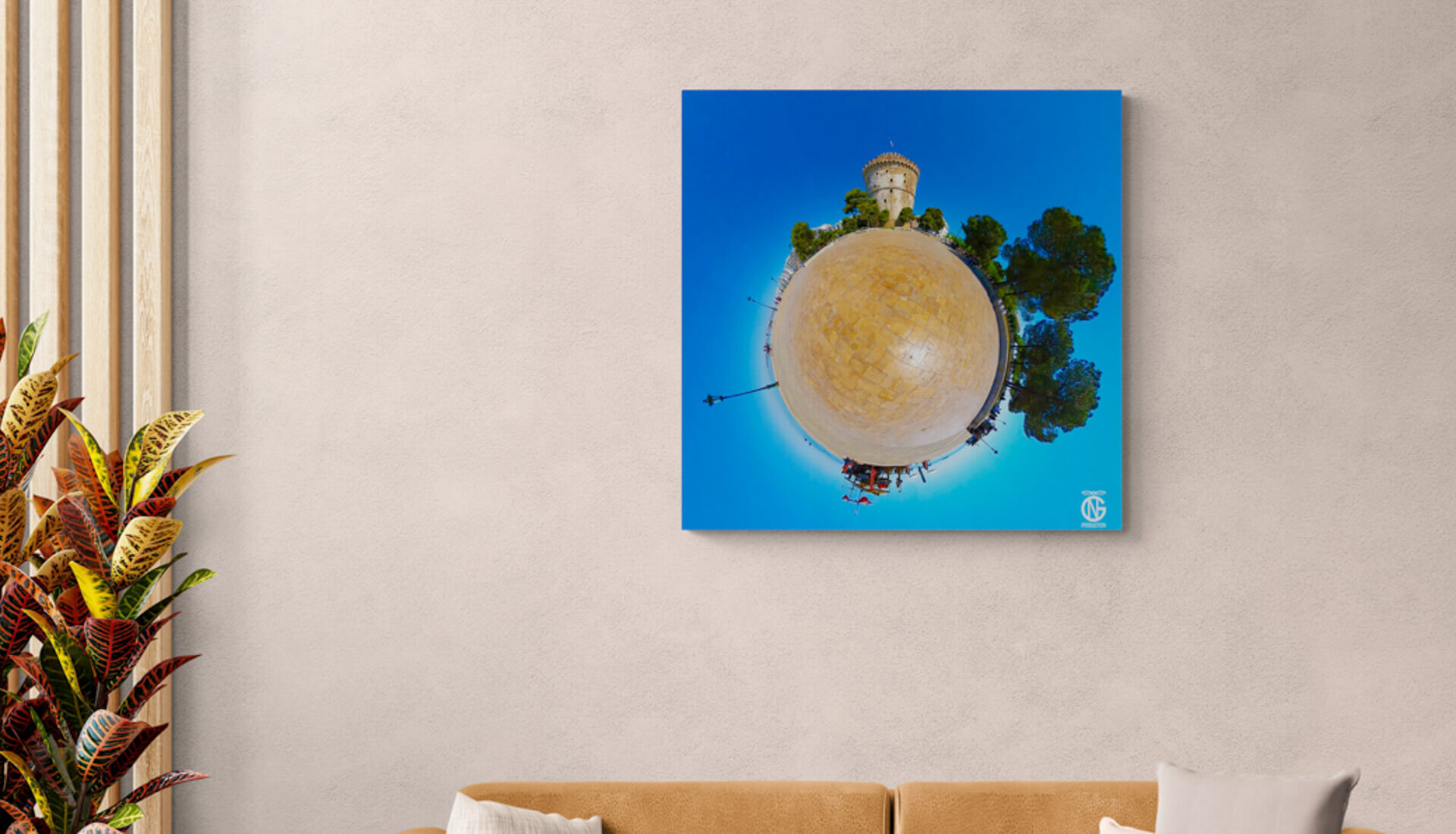 White Tower, Thessaloniki | Tiny-Planet 360° Canvas | Handmade in Greece