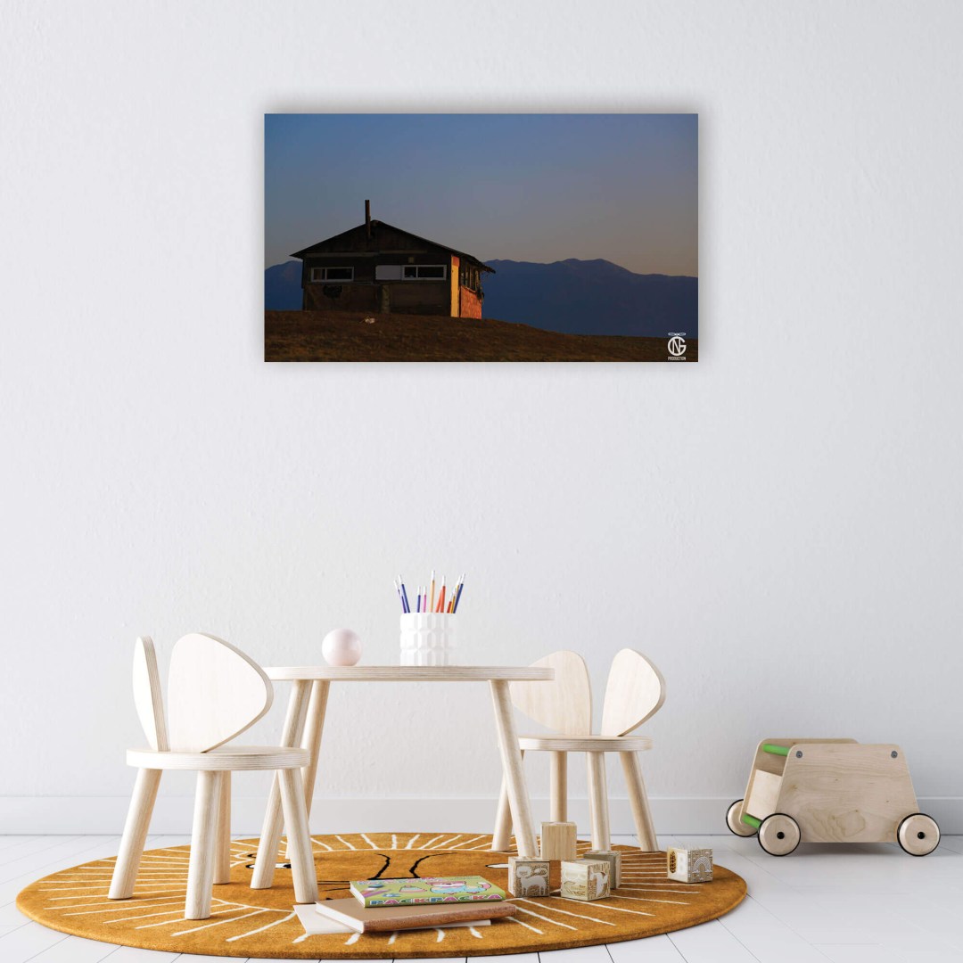 Lake Kerkini Fisherman’s House art canvas in a child’s room with soft pastel colors and natural tones.